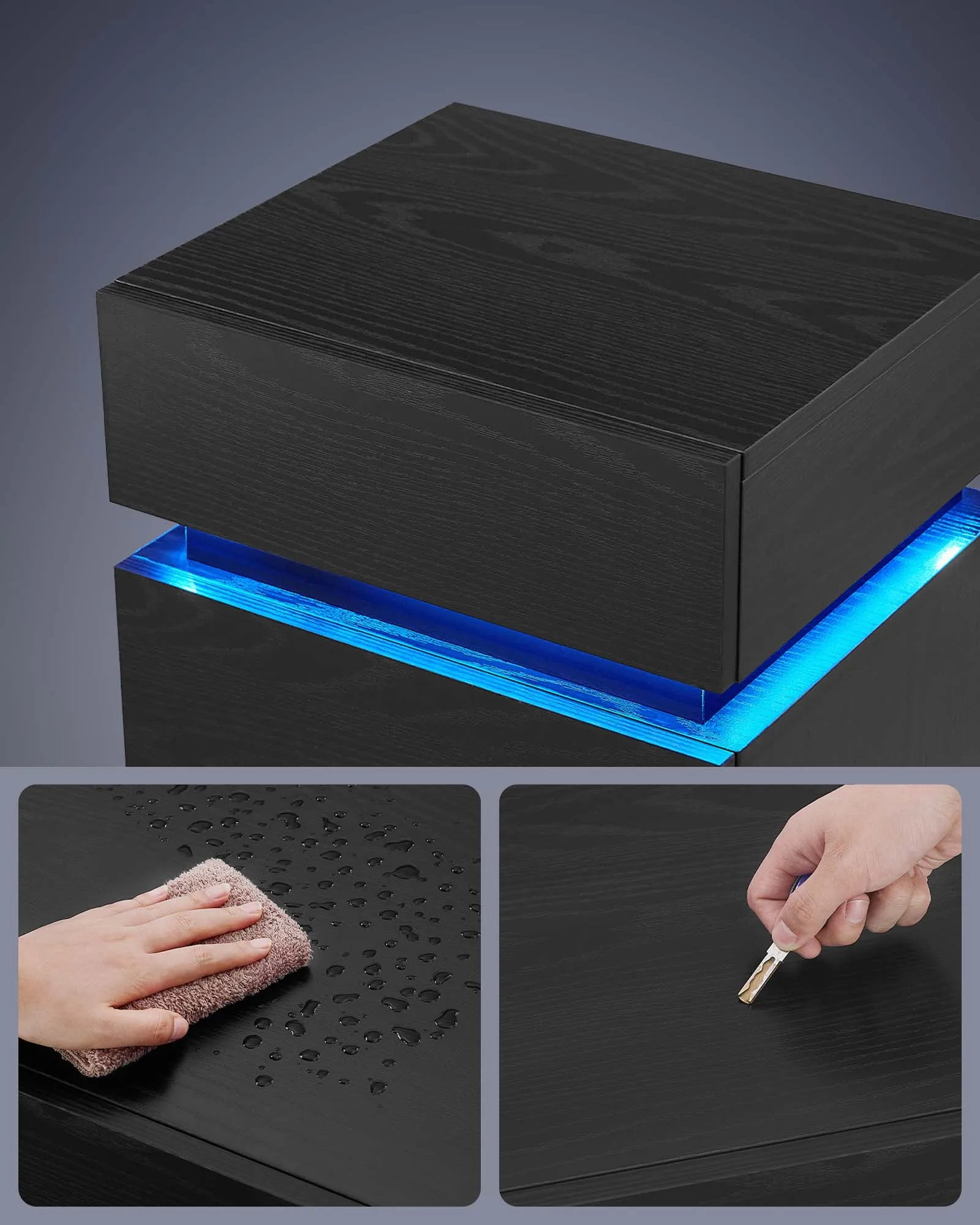 VASAGLE Bedside table with LED lighting