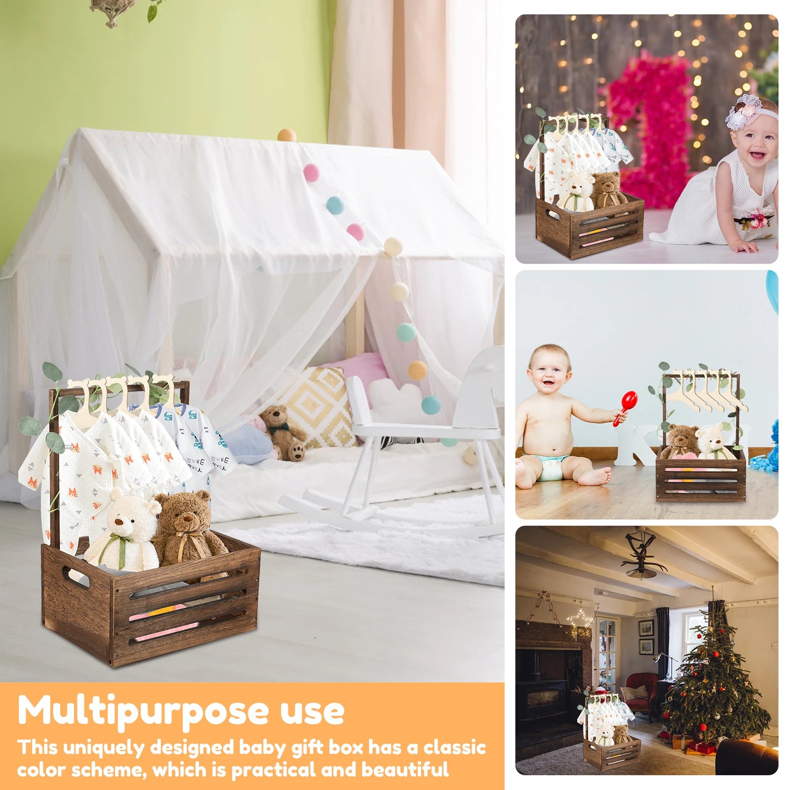 Wood Storage Crate Baby Toys Clothing Organizer Box