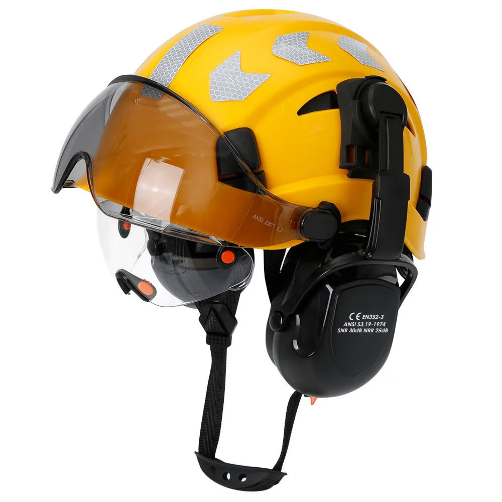 CE Construction Safety Helmet With Visor Built In Goggles