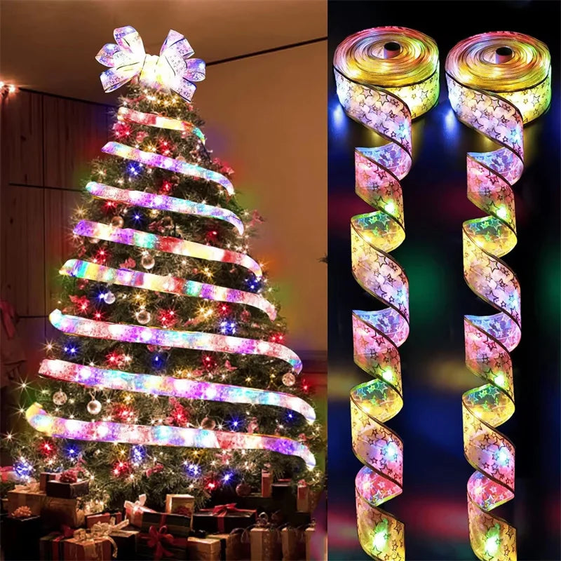 1-10m 2024 Christmas Ribbon Fairy Light String Merry Christmas Decorations