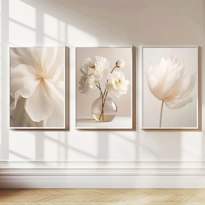 1PC/3PCS Frameless Nordic Beige Peony Flowers Canvas Painting
