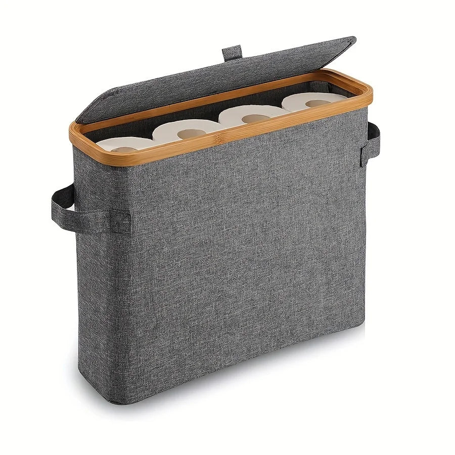 Bamboo toilet paper holder with lid - Self-contained bathroom organizer