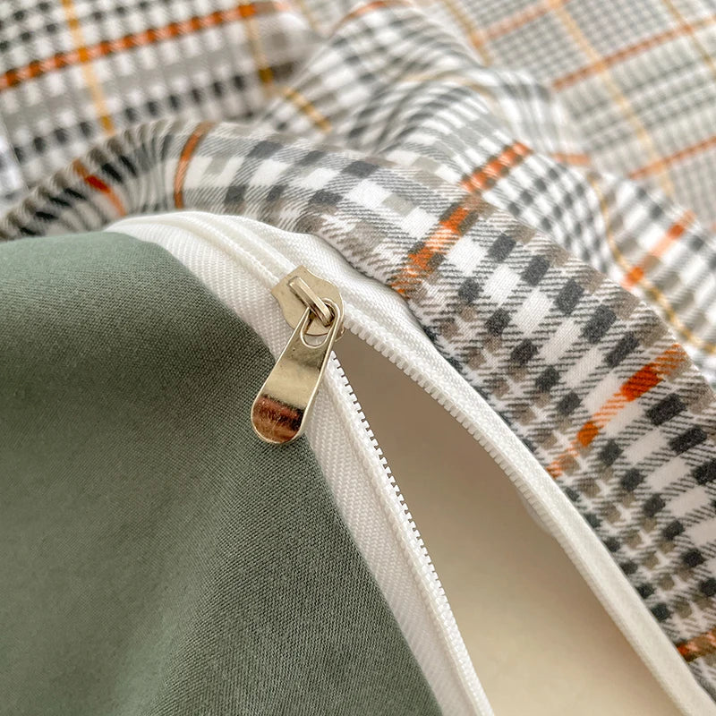 Nordic Plaid Pattern Wash Cotton Bedding Set Duvet Cover Pillowcase