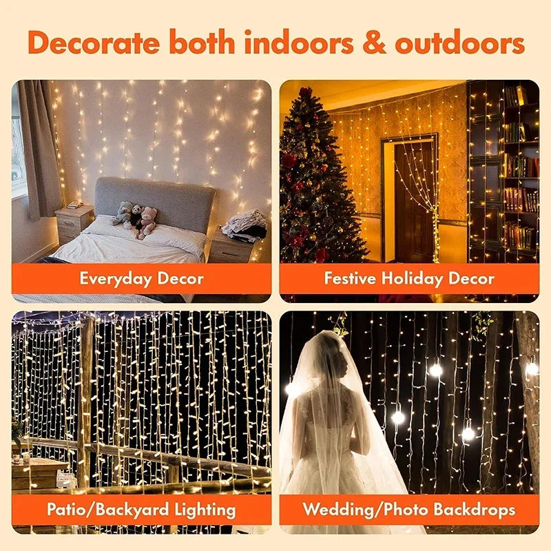 3M LED Curtain String Lights Fairy Decoration USB Holiday