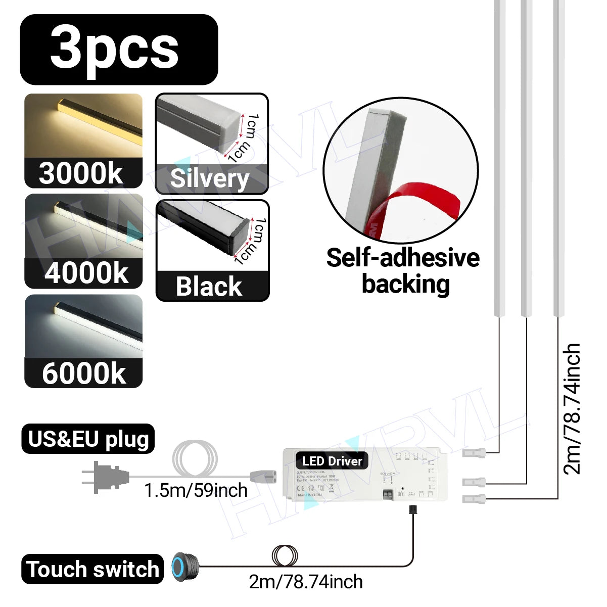 LED Light Kit Touch Dimming Aluminum Strip Lamp