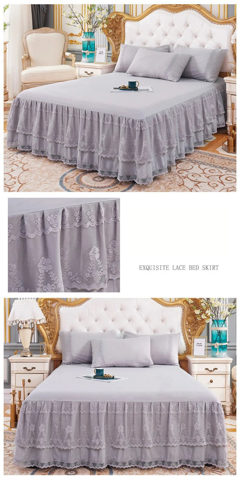 New 3 Layers Bed Skirt Lace Ruffled Bed Skirt Couvre Lit Bedroom Bed Cover