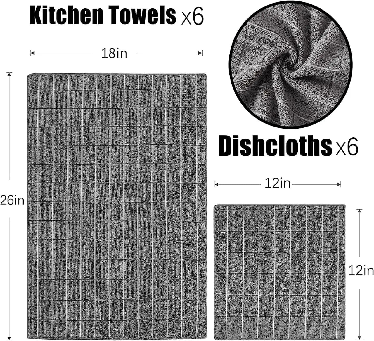 12pcs Microfiber Kitchen Towels and Dishcloths Set