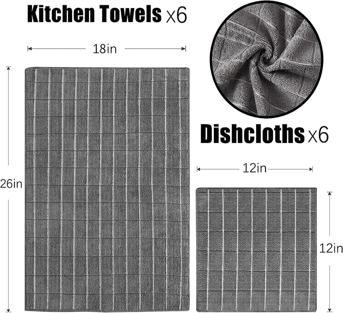 12pcs Microfiber Kitchen Towels and Dishcloths Set