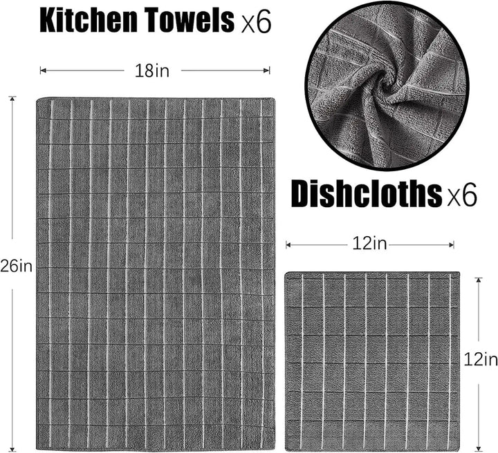 12pcs Microfiber Kitchen Towels and Dishcloths Set