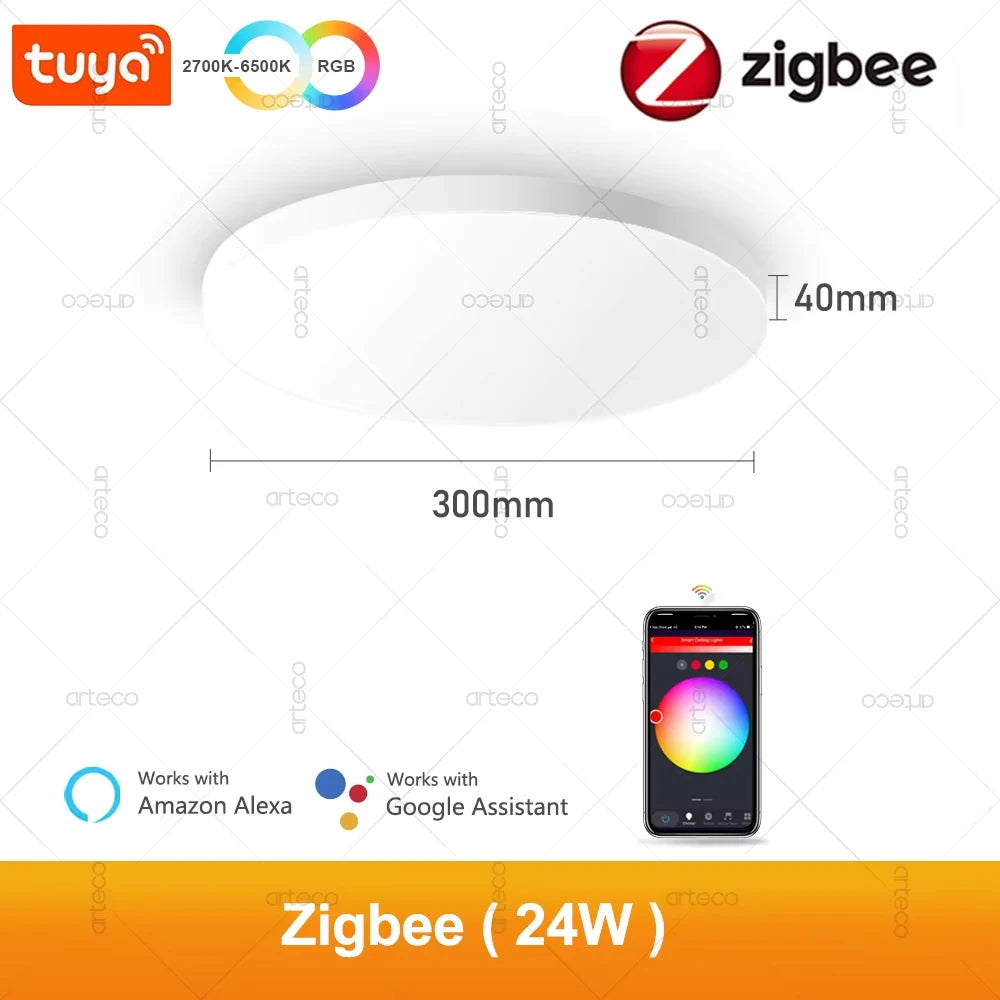 24W 40W Zigbee Smart Ceiling Led Lights RGB CW Tuya APP Control