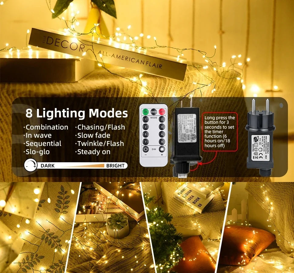 LED Firecracker String Lights 30-75M Garland Fairy Lights EU/US