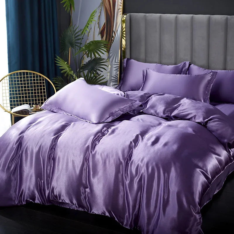 Silk Bedding Set with Duvet Cover Bed Sheet Pillowcase Luxury