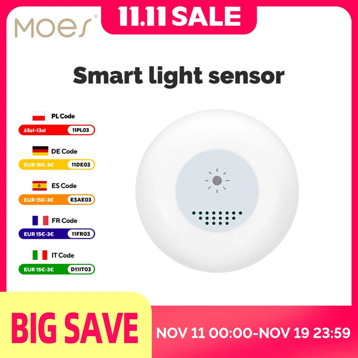 MOES Tuya Zigbee Smart Light Sensor Illuminance Brightness Detection