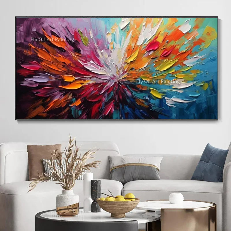 Hand Drawn Colorful Knife Thick Flowers Canvas Oil Painting