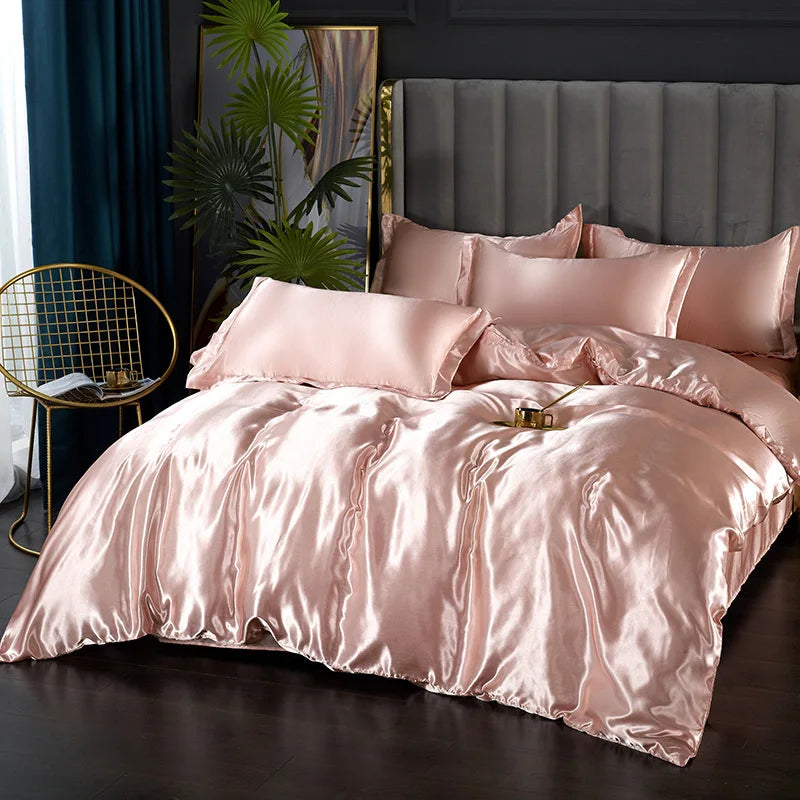 Silk Bedding Set with Duvet Cover Bed Sheet Pillowcase Luxury