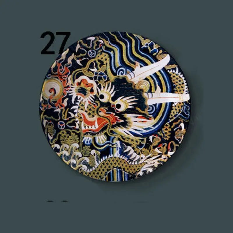 6-8inch Chinese Style Ceramic Plate with Dragon Phoenix