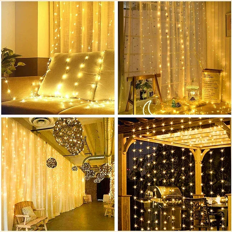 3M LED Curtain String Lights Fairy Decoration USB Holiday