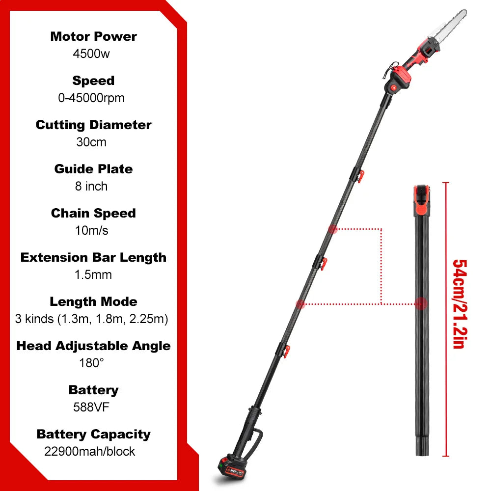 ONEVAN 4500W 2.25m Brushless High Branch Saw Telescoping Pole Electric Saw