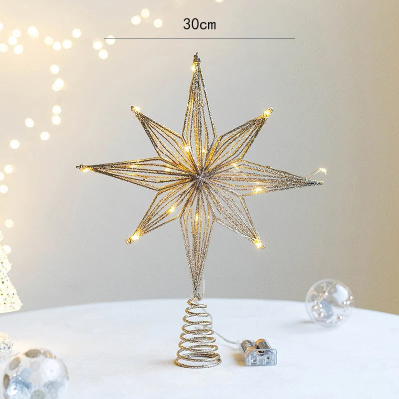 30cm Led Star Christmas Tree Topper With String Lights Festive