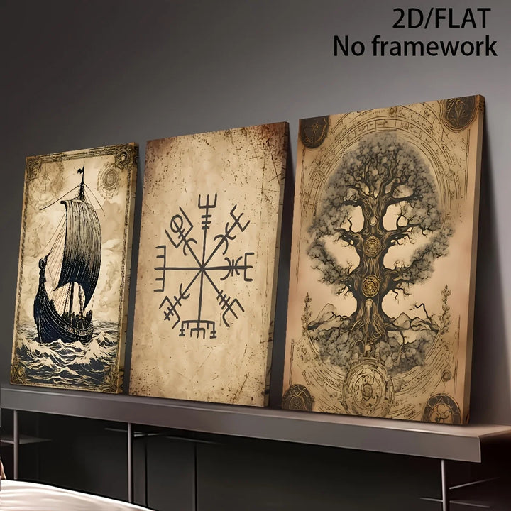 2D Flat 2D/FLAT 3pcs Vintage Decorative Printed Canvas Art