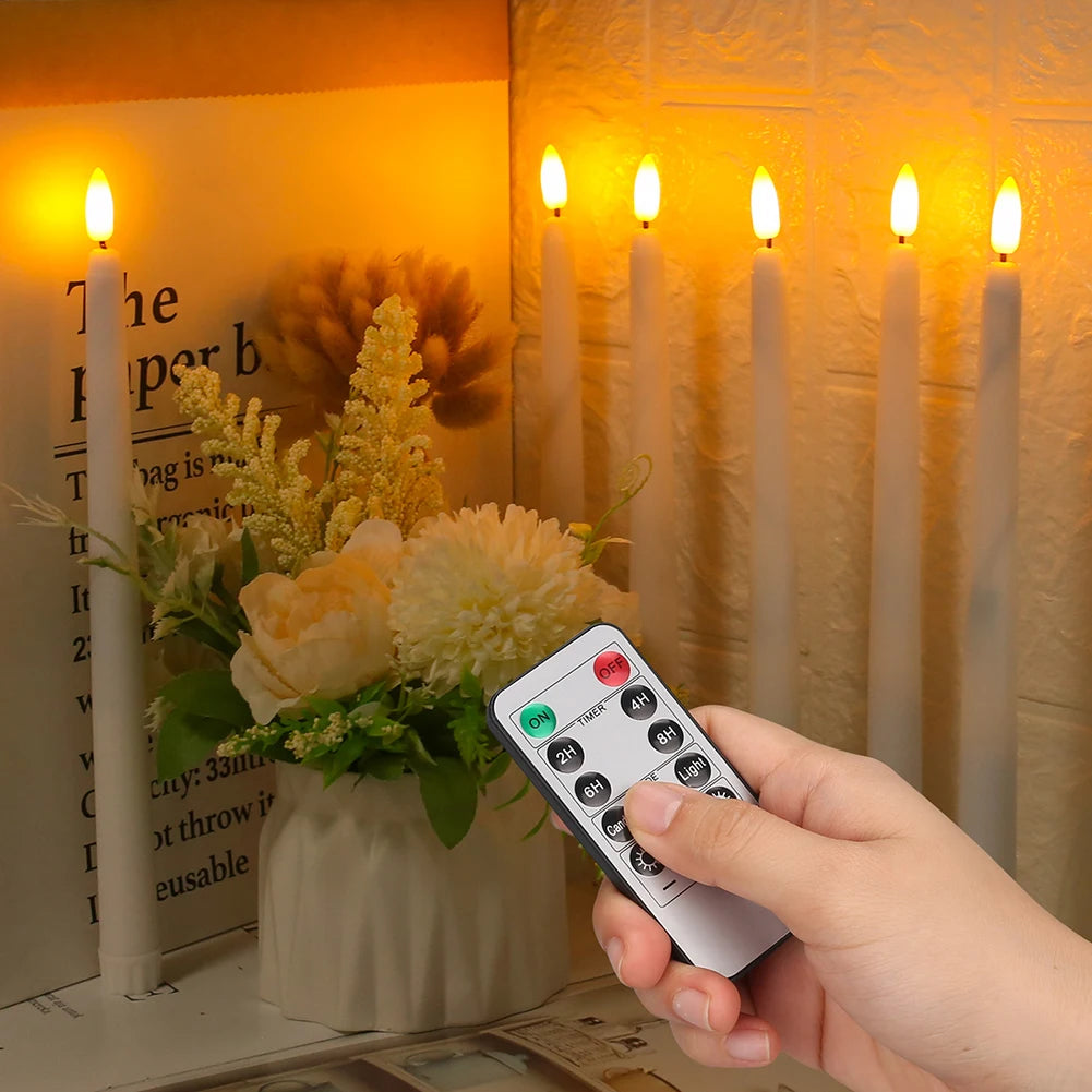 LED Flameless Taper Candles Flickering with 10-Key Remote
