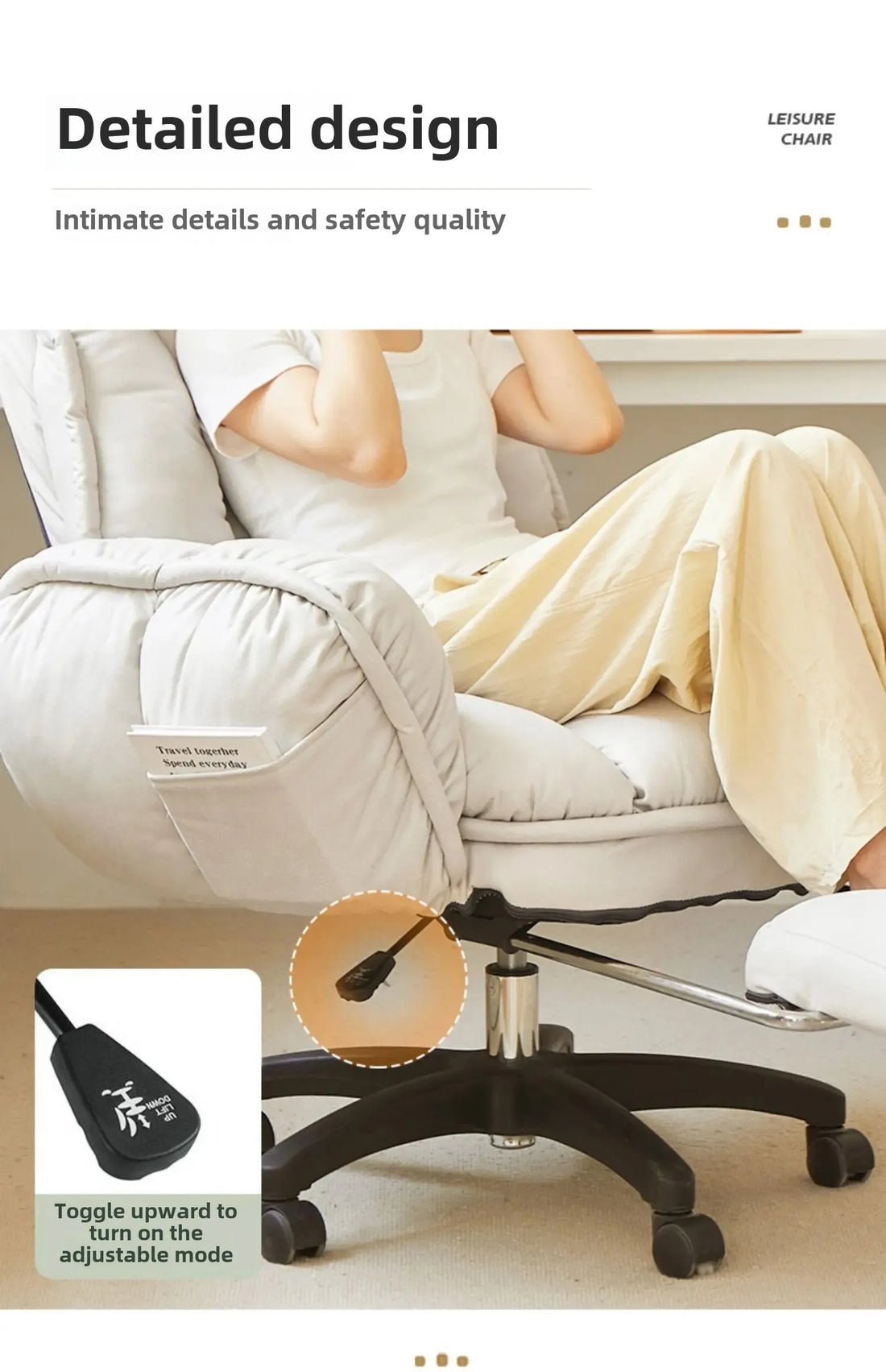 Footrest Wheels Office Chair Kids Velvet