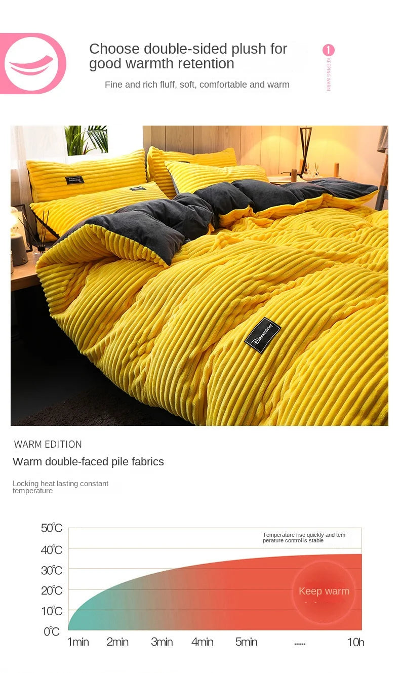 Winter Thick Solid Color Velvet Duvet Cover Warmth Bedding Set