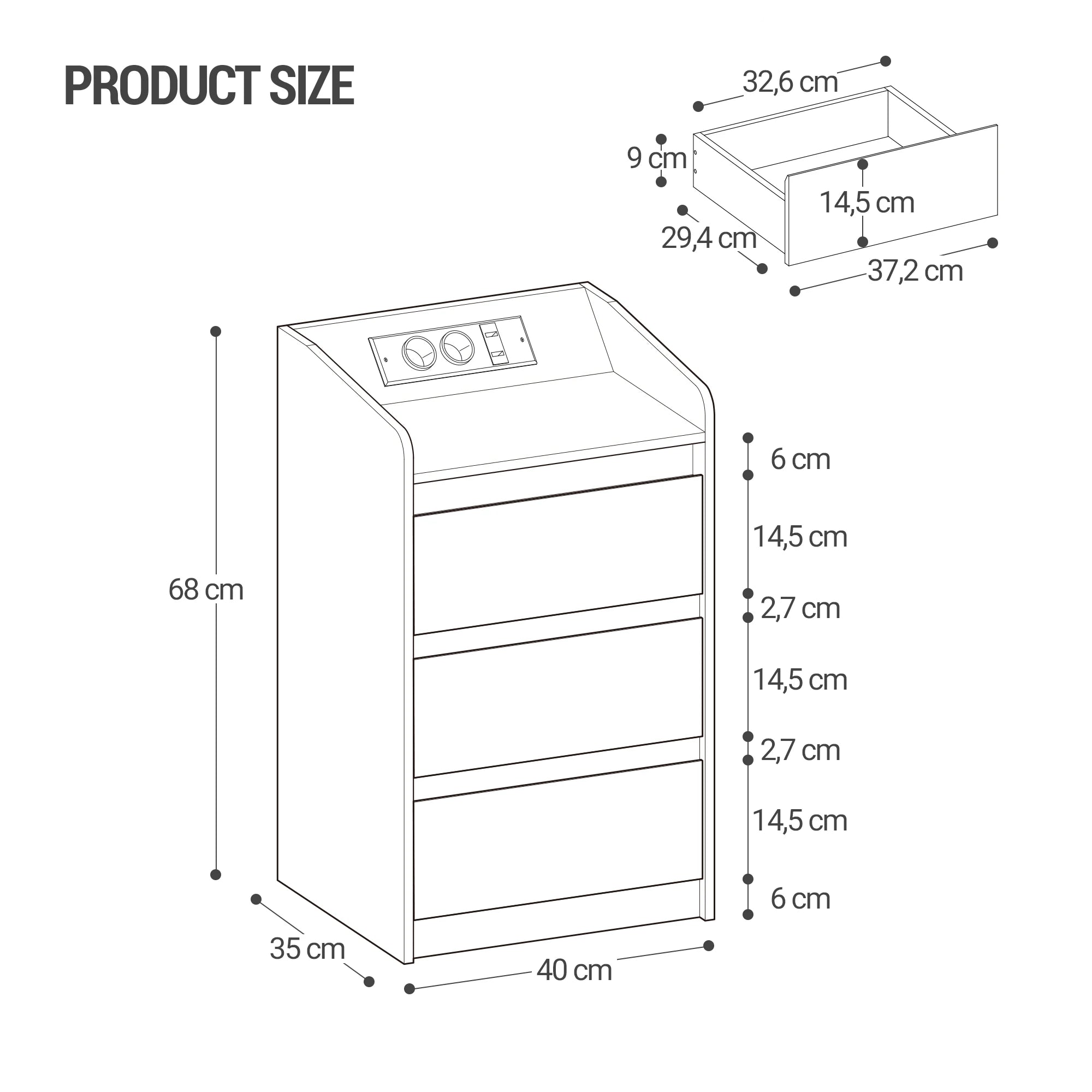 Hzuaneri Bedside Table with 3 Drawers