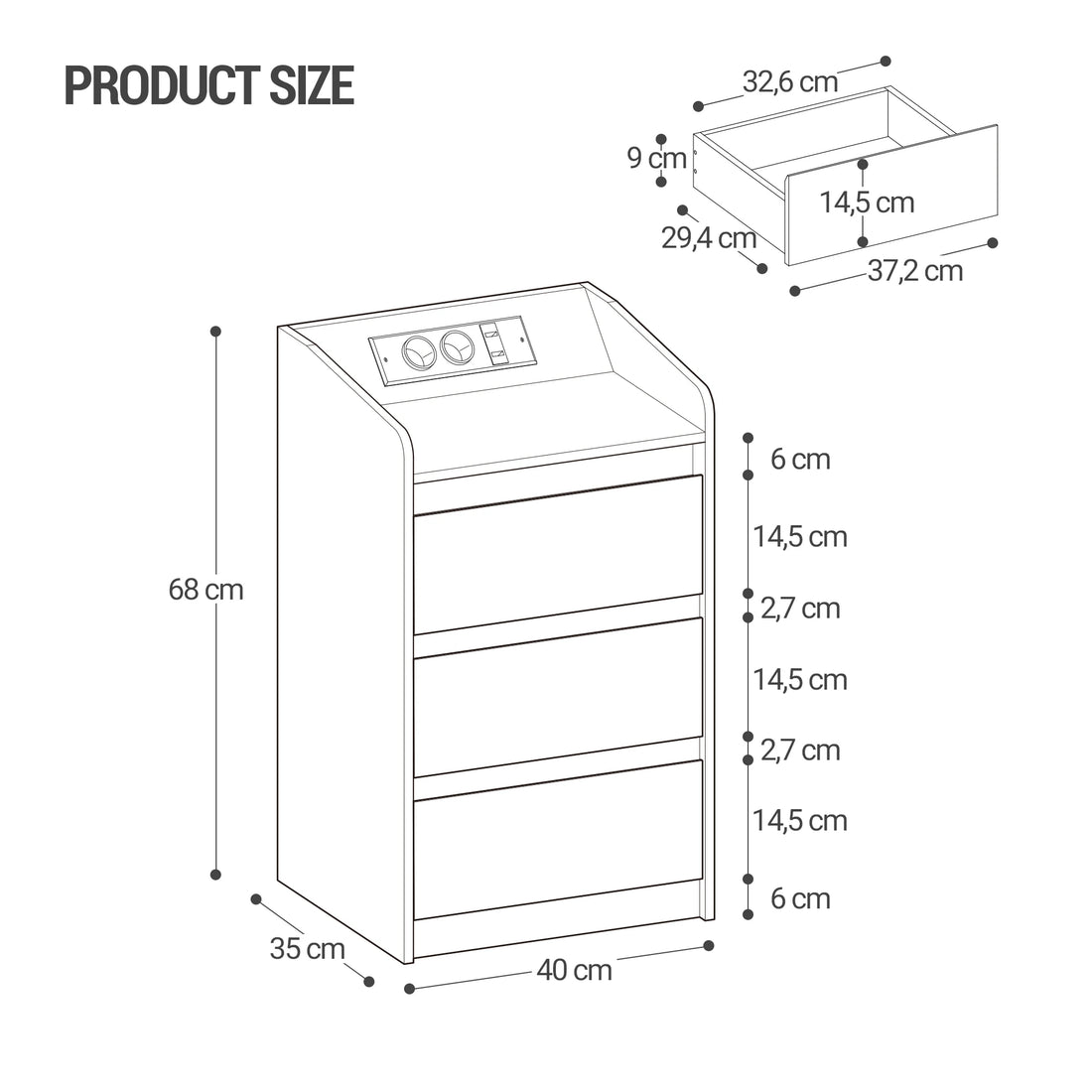 Hzuaneri Bedside Table with 3 Drawers