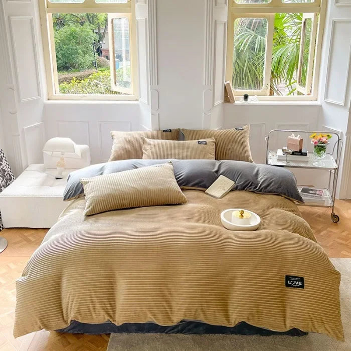 Winter Thick Solid Color Velvet Duvet Cover Warmth Bedding Set