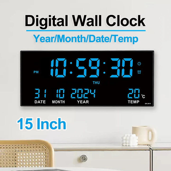 Digital Large Wall Clock Alarm Temperature Date Calendar Display