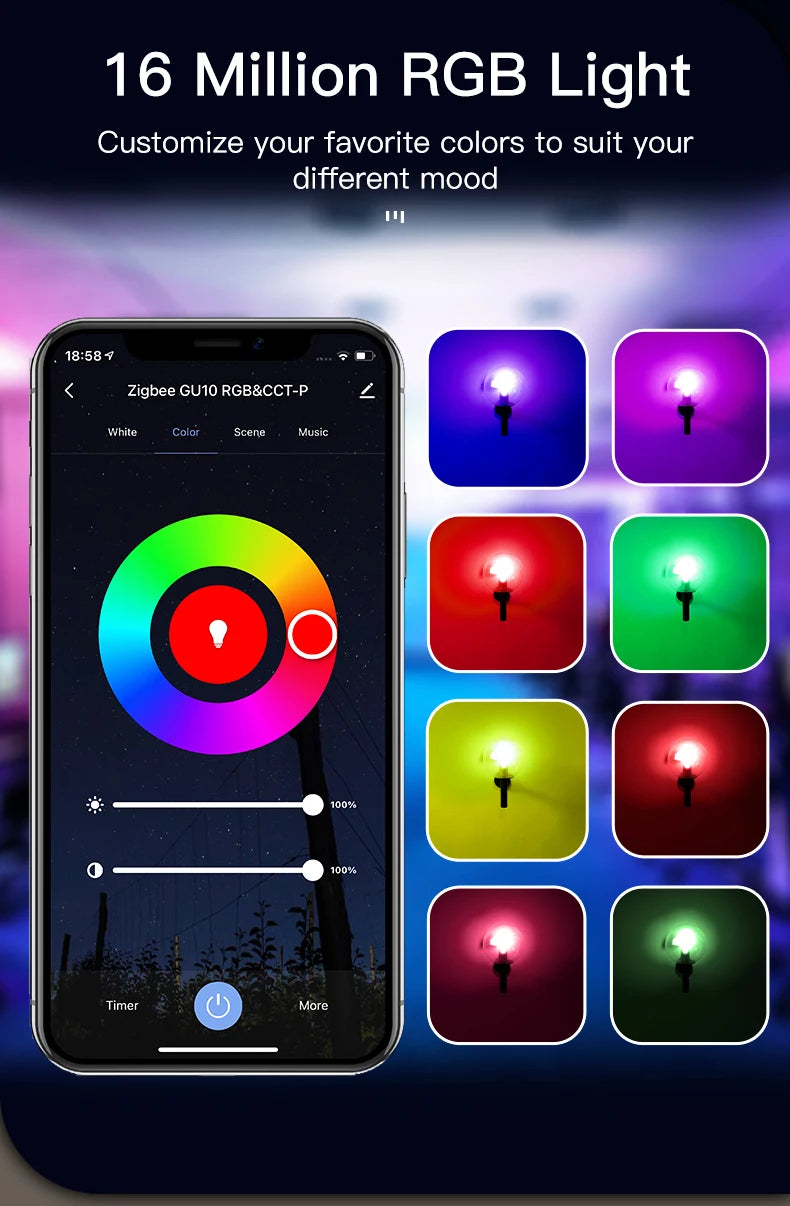 MOES Tuya ZigBee GU10 WIFI Smart LED Bulbs RGB C+W White 5W