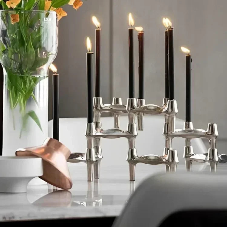 Metal Molecular Structure Candle Holder Nordic Silver Candlestick