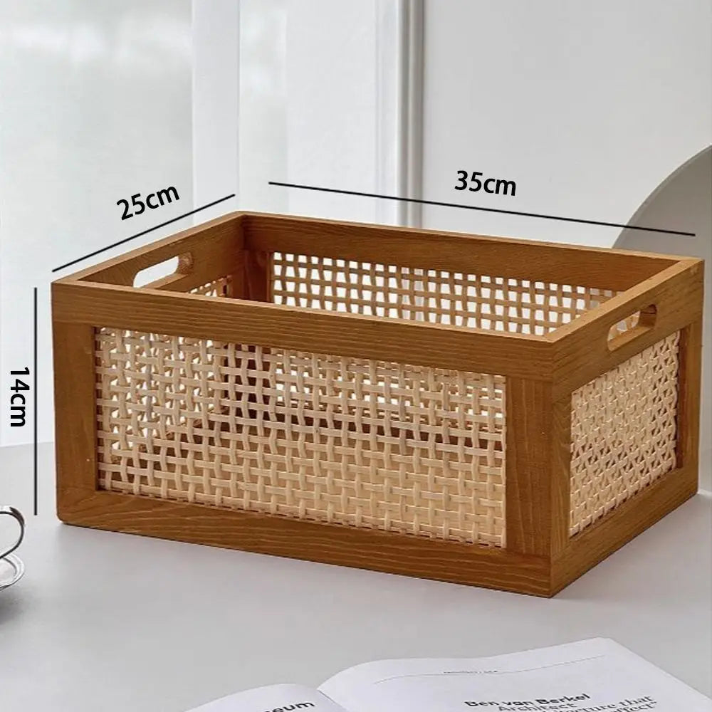 Durable Retro Storage Box Rattan Solid Wood Storage Basket