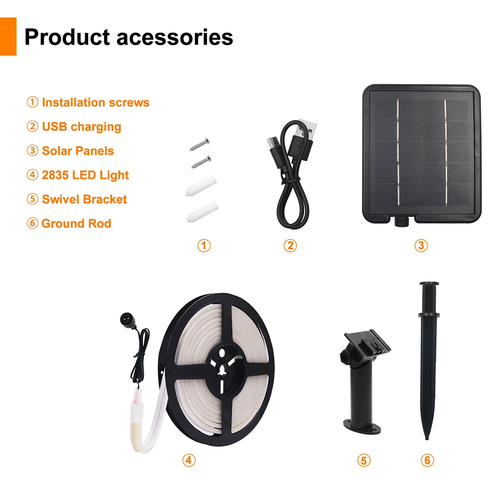 24V LED Neon Light Strip Solar Waterproof 8 Modes 320LEDs/m