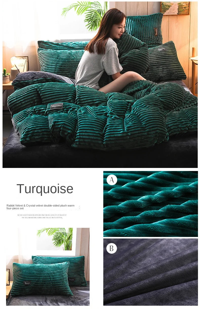 Winter Thick Solid Color Velvet Duvet Cover Warmth Bedding Set