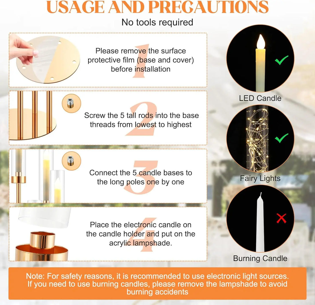 Floor Candelabra 5 Arm 42.5'' Tall Gold Candle Holder