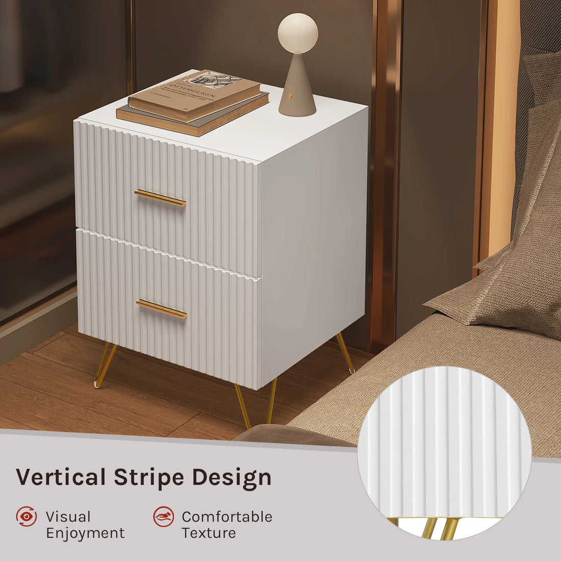 WOLTU Bedside Table Bedside Cabinet 2 Drawers Nightstand