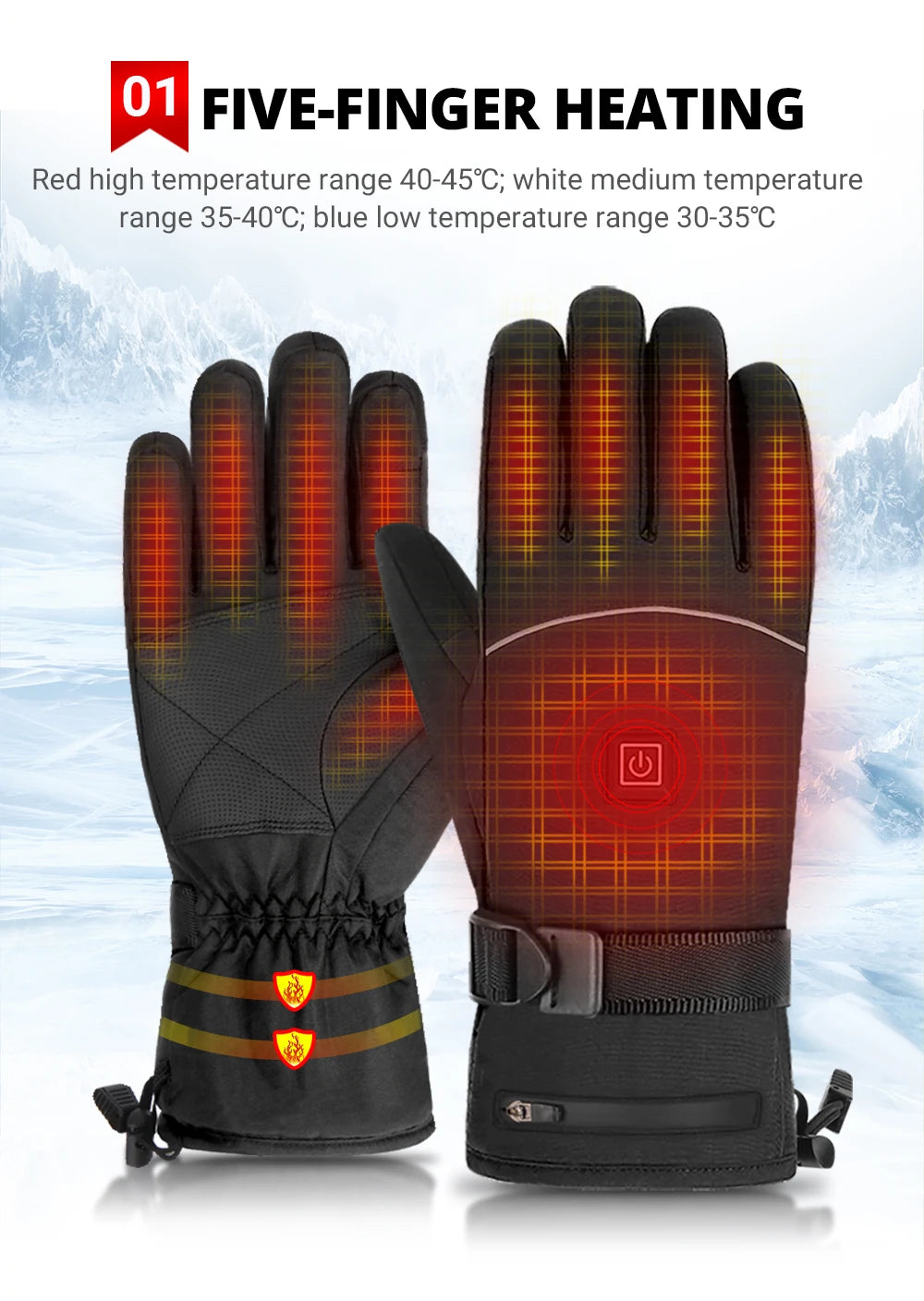 Electric Heated Gloves Winter Skiing Heated Gloves Moto Warm Waterproof