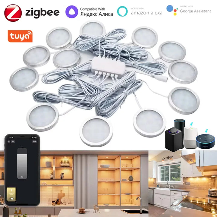 Tuya Zigbee 3.0 Smart LED Under Cabinet Lighting Dimmable Puck Lights Full