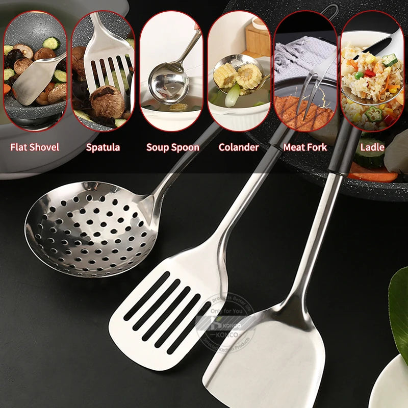 KONCO 6 Pieces Kictche Cooking Utensil Set Stainless Steel Cookware Set