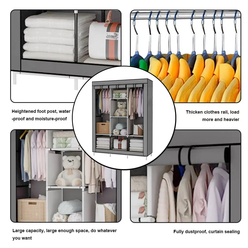 Portable Wardrobe Clothes Organizer Non-Woven Fabric Wardrobe Storag