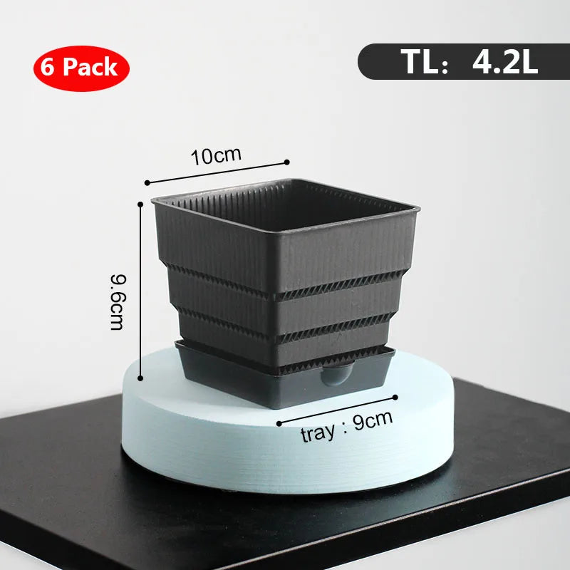 6 Pack Square Succulent Pots - Air Prunning Plastic Planters for Cactus