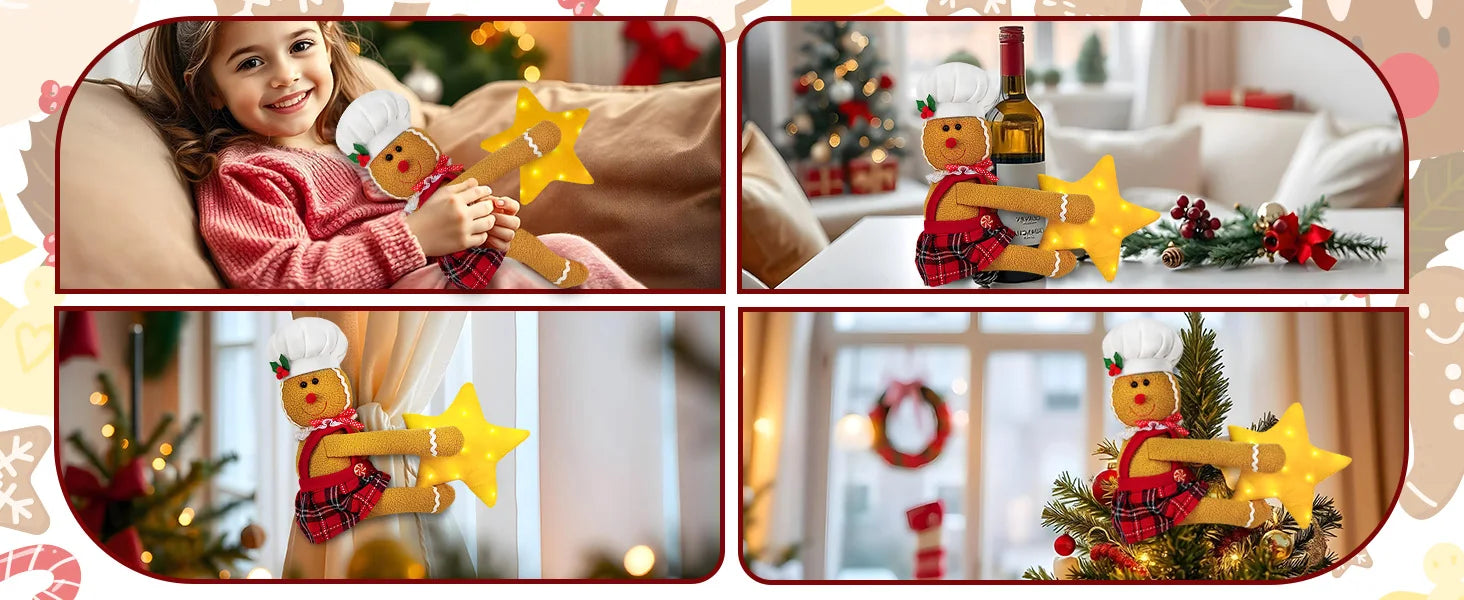 OurWarm Gingerbread Christmas Tree Topper Star Lighted