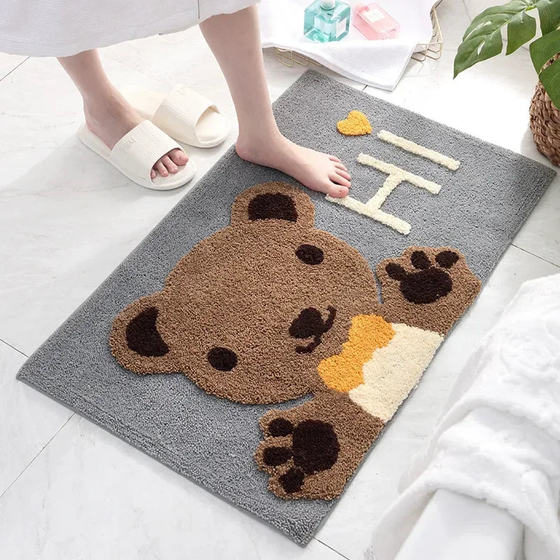 Frog and Bear Flocking Bath Mat Home Decoration Door Mat