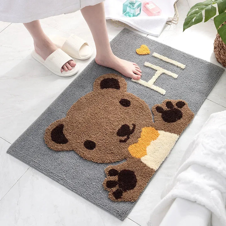 Frog and Bear Flocking Bath Mat Home Decoration Door Mat