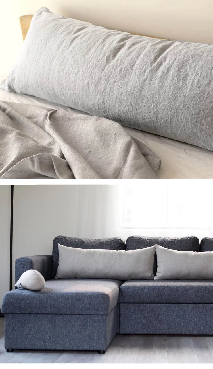 Double Long Pillowcase 100% Pure Linen Pillow Case Euro Sham for Bed