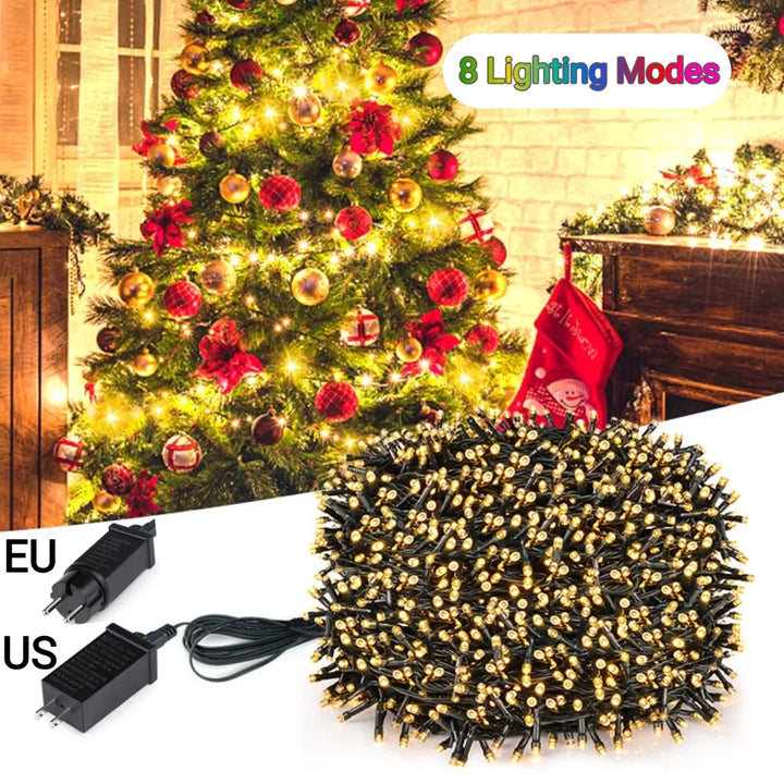 8 Modes Christmas Decor LED String Lights Fairy Color Waterproof Festival Decoration