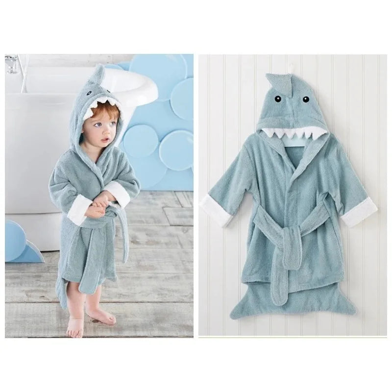 Cotton Baby Robe Bath Towel Cartoon Hoodies Infant Girls Boys Sleepwear