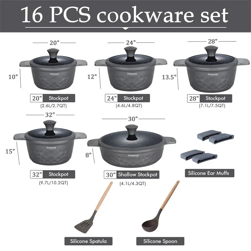 DONNOR Non-stick Pot 12/13/16pcs Cookware Set